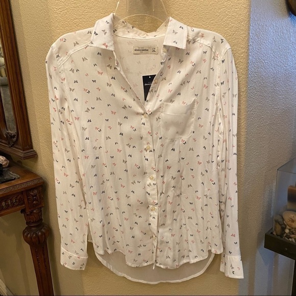 NWT~ABERCROMBIE Kids Butterfly Print Sheer Back Top Size L/14 - Picture 1 of 11